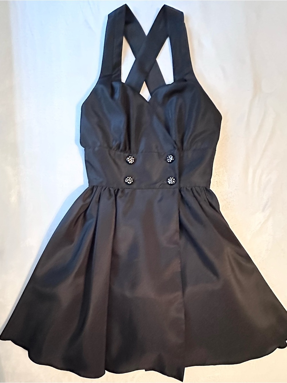 Vintage Union Made 1950s Sleeveless Fit & Flare Wrap Dress S LBD Tulle Lined USA